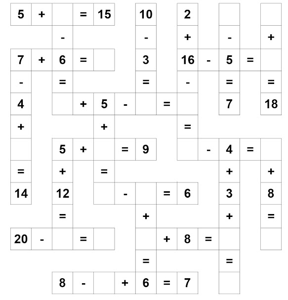 Cruzadinha da Matemática - Adição e Subtração